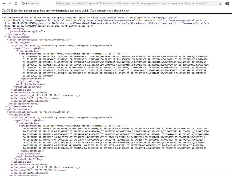 نمونه یک wfs در نرم افزار ژئوسرور