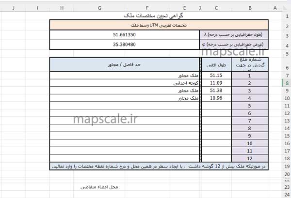 گواهی تعیین مختصات ملک